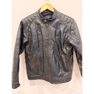 GAP Kids XL Genuine Leather Jacket Black Moto Biker Y2K‎ Fits Adult Small/med